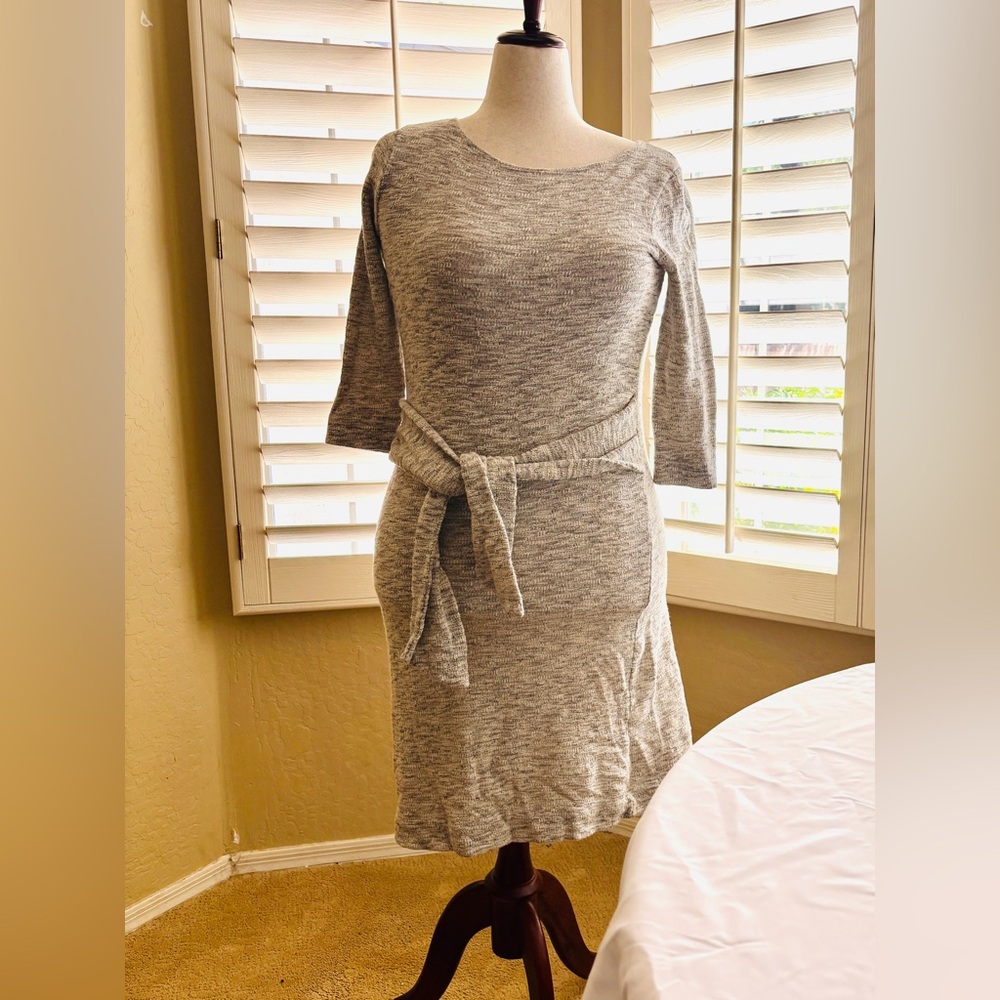 Anthropologie T.La Gray Knee Length Sweater Dress Women’s Size Small Front Tie - Picture 6 of 12